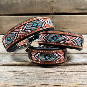 Pastel Genuine Leather Beaded Dog Collar Large